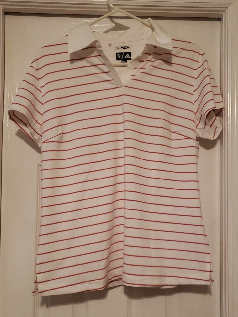 Adidas Women’s White & Red Striped Polo Top Large